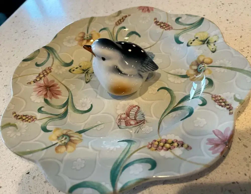 Exotic Garden by Spode Hand-Painted Floral Serving Tray with Bird Centerpiece